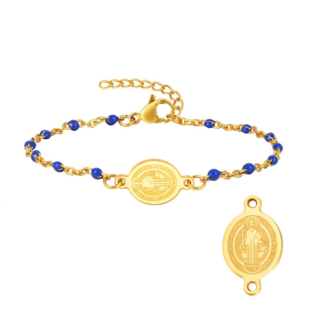 Colored Bohemian Virgin Bracelet for Women,Stainless Steel Blue Bead Chains Oval Bracelets,Holy Jewelry Gifts