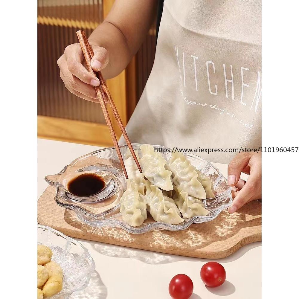 2pcs Leaves Dumpling Plates Transparent Household Dim Sum  Snack Fruit