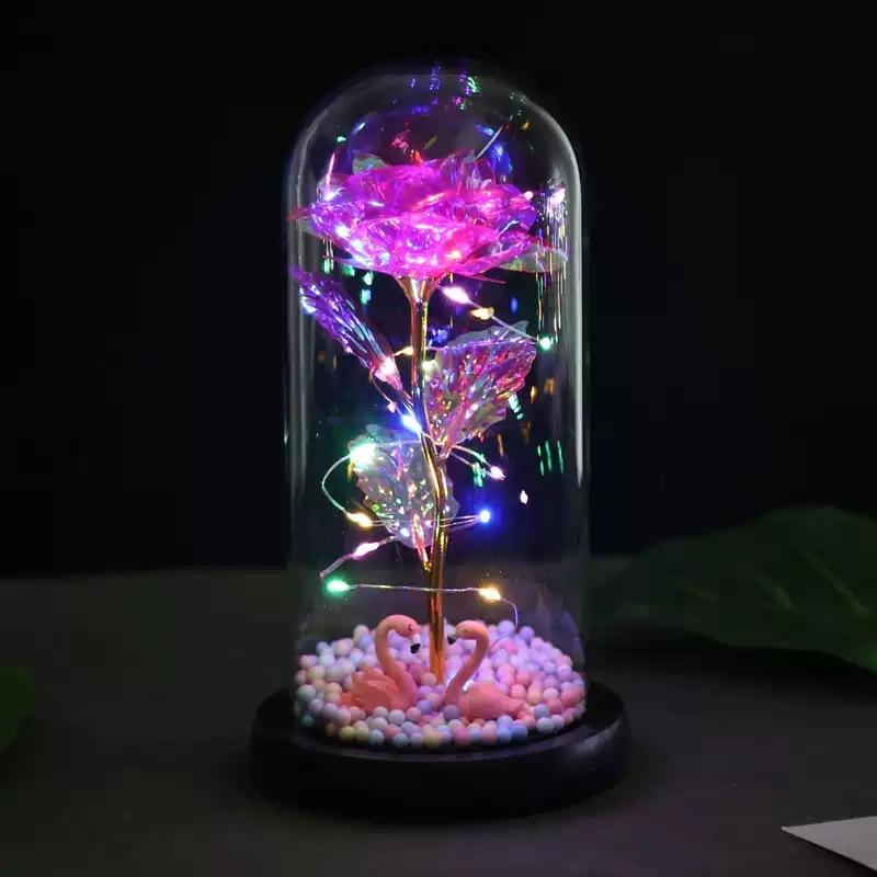 Eternal Flower Glass Cover Ornament Laser Rose Simulation Flower LED Light Creative Mother Valentine's Day Gift Couple Life