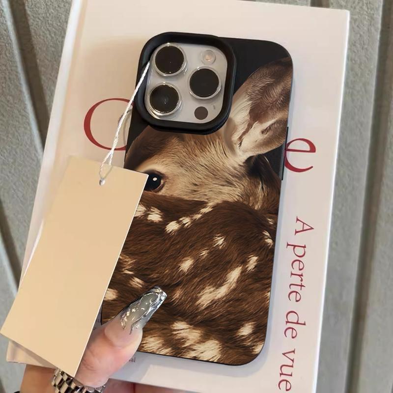 Cute Sika Deer Pattern Lychee Texture Phone Case For iPhone 11 12 13 14 15 16 17 Pro Max 14 15 Plus 17 Air Silicone Soft Cover