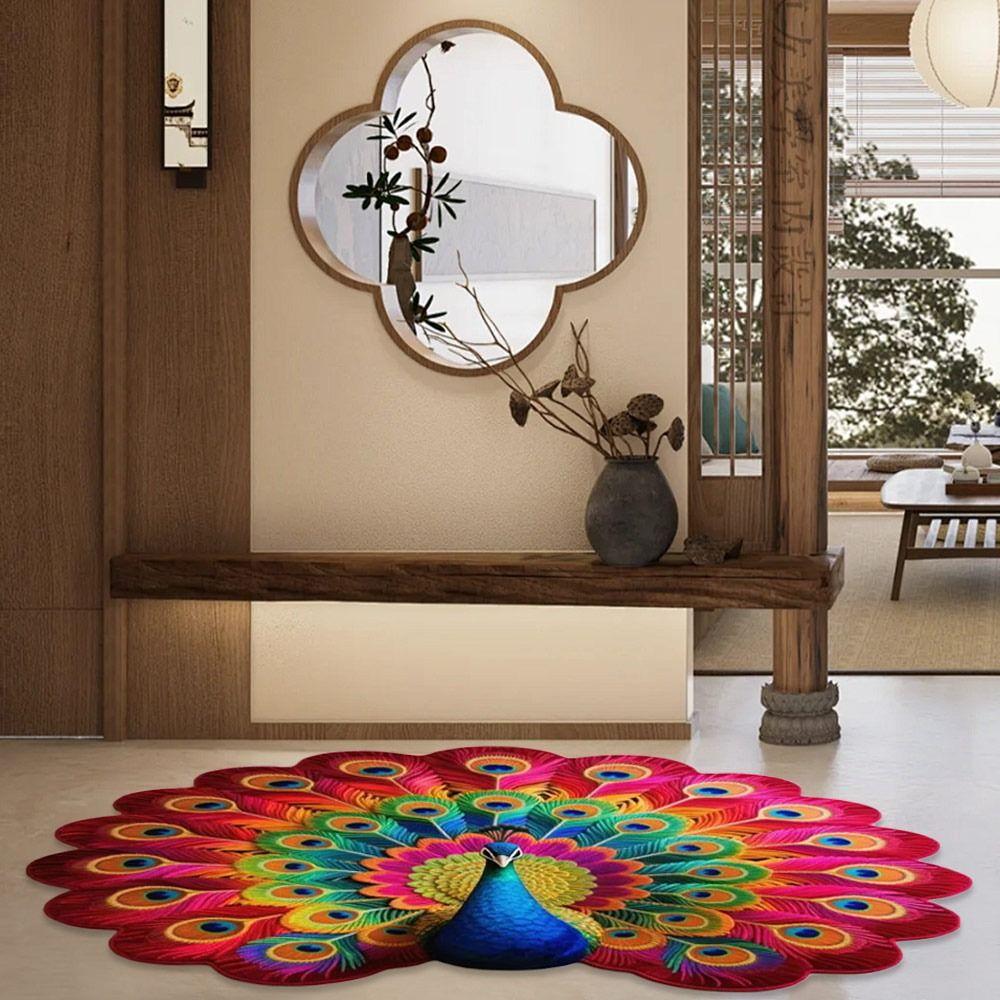 Soft Peacock Carpet Non-slip Bathroom Floor Mat Durable Blanket  for Living Room Tea Table Bedside