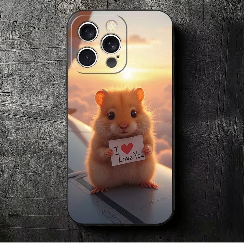 

Funny Cute Pet Hamster Soft Phone Case for iPhone 16 16E 17 Air 15 Pro Max 14 Plus 13 Mini 11 12 7 Black Cover Back Shell iPhone 15