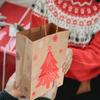 Christmas Kraft Paper Gift Bag Foil Stamped Reindeer Snowflake Tree Design Handheld Holiday Wrapping Bag for Party Gift Giving