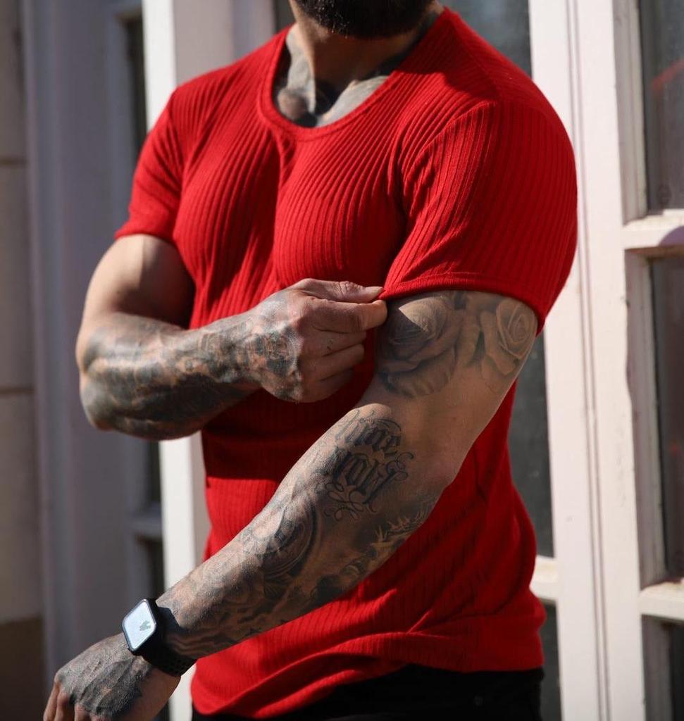 Men's Summer Sports Stand-Up Collar Striped T-Shirt