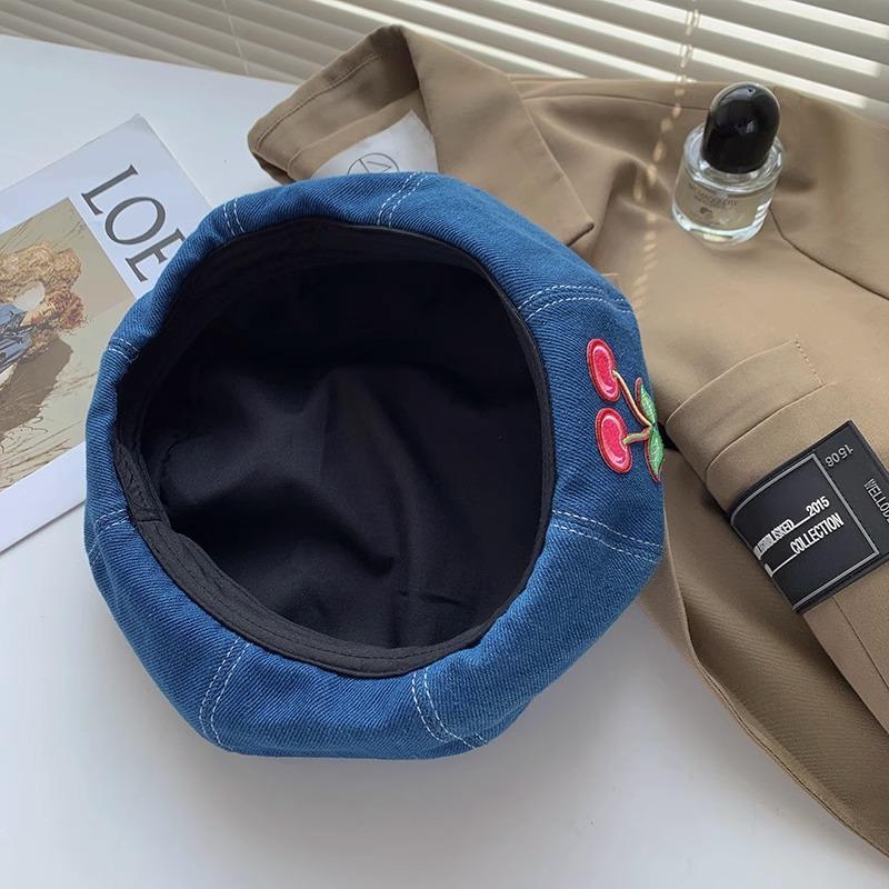 Autumn Denim Star Anise Beret Female Face Small Painter Hat Big Head Circumference Hat High Sense Summer