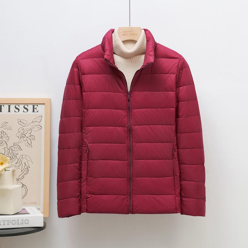 Damen Leichte Koreanischer Stil Stehkragen Kurze Daunenjacke, Übergröße, Weiße Entendaunen, Trendig K-8711