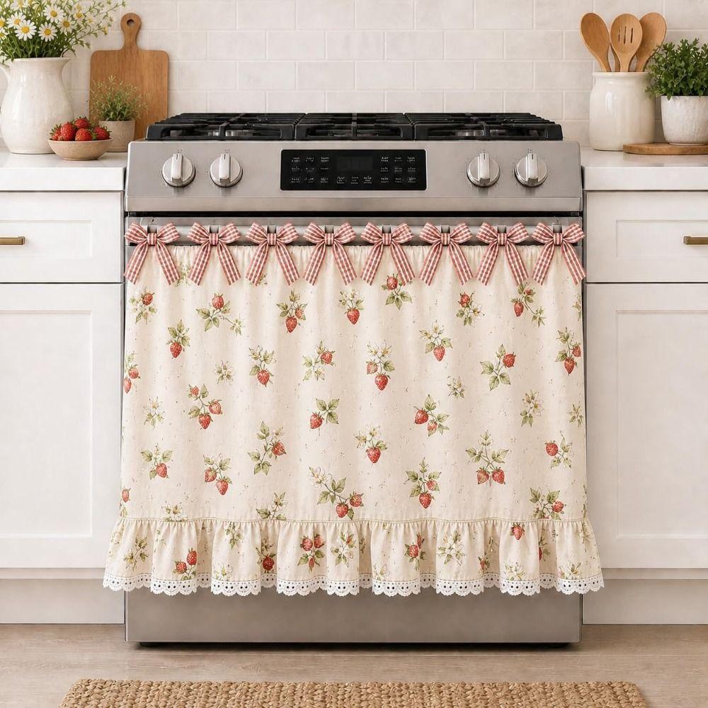 Cotton Blend Stove Cover Skirt Charming Farmhouse Stove Skirt Rustic Oven Curtain  Home