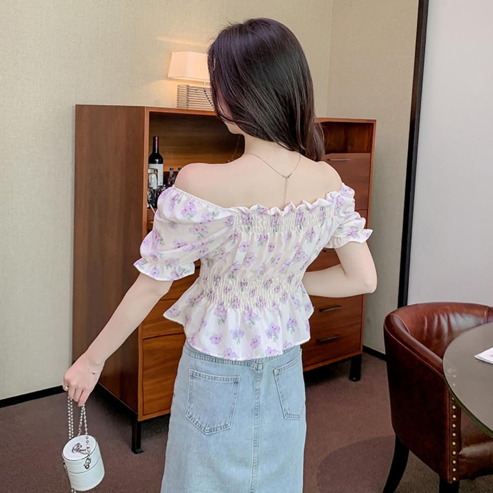Chiffon Shirt Women's New Design Niche Floral Temperament Pure and Lustful Ins Waist-hugging Sweet and Versatile