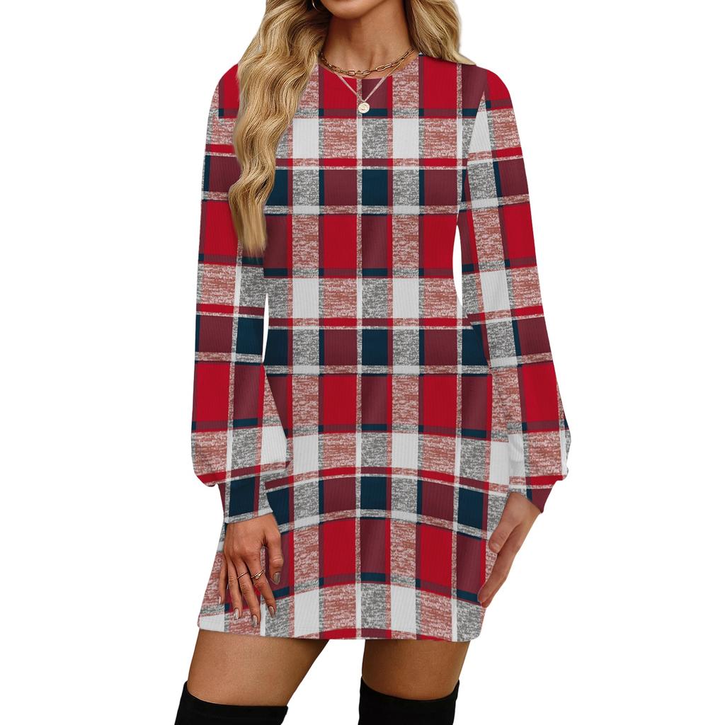 Damenmode Lässiges Rundhals Langarmkleid