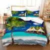 Tropical Landscape Polyester Duvet Cover Sets King Full With Pillowcase Coconut Trees Sea Sunset Natural View Large Sun Pattern