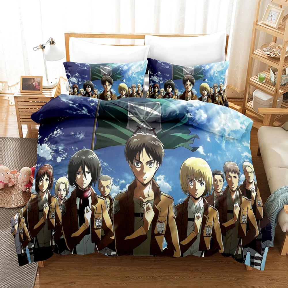 New Anime Attack On Titan Bedding Set Kawaii Loli Boy Duvet Cover 3D Print Japan Cartoon Bed Quilt Cover Pillowcase No Sheets
