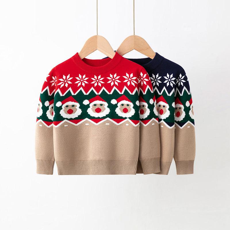 New Children's Christmas Sweater Collection: Girls' and Boys' Autumn/Winter Cartoon Pullover Knitwear