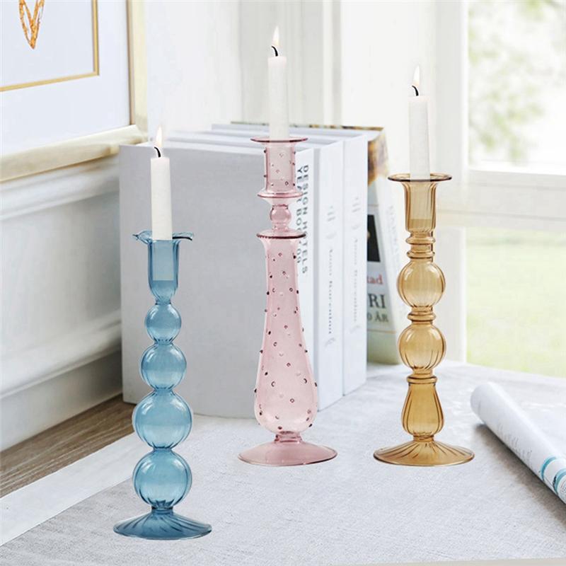 M-Moderně-Romantický Skleněný Svícen Vintage Skleněný Svícen Hydroponická Průhledná Váza Evropský Styl Dárek