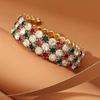 European & American Style Pearl & Diamond Elastic Open Bangle Bracelet