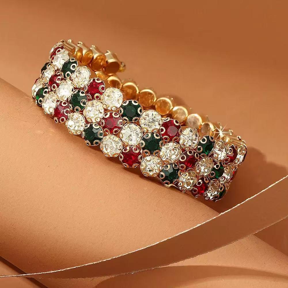 European & American Style Pearl & Diamond Elastic Open Bangle Bracelet