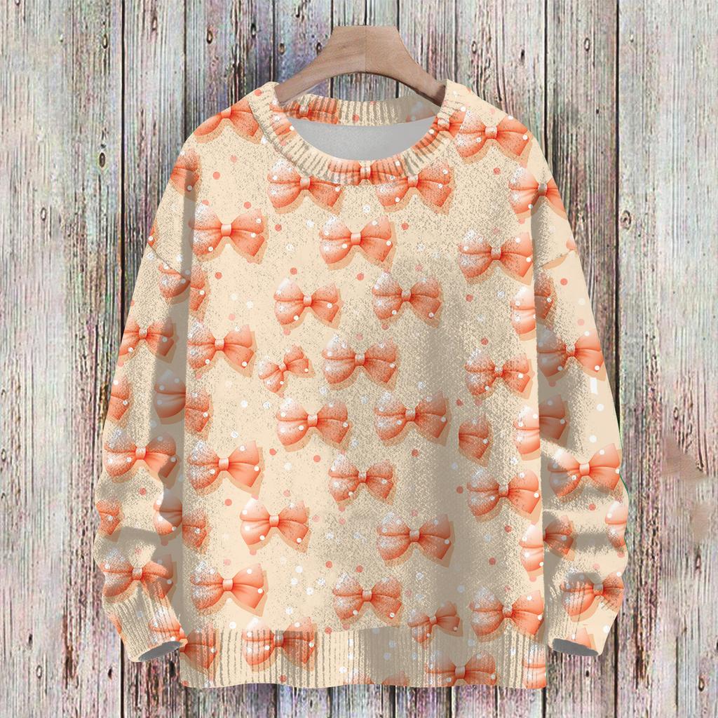 Women's Casual Long Sleeve Bow Woolen Sweatshirt Fall  Vacation Long Sleeve Pullover