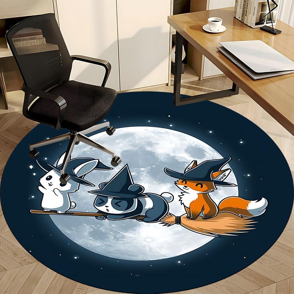 1 Stück Halloween Nacht Büro Runder Teppich, Indoor-Matte Geeignet für Büro, Unter Bürostühlen Schlafzimmer Wohnzimmer Heimdekoration, Raum Deko