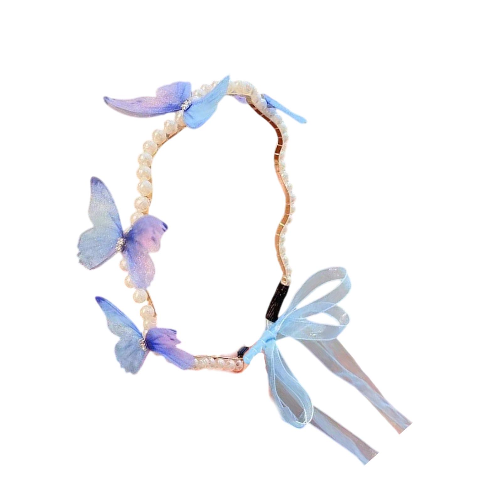

Luxurious Crown Hair Hoop Butterfly Birthday Party Elegant Pageant Water Drop Pearls Girl Wedding Costume Headwear синий