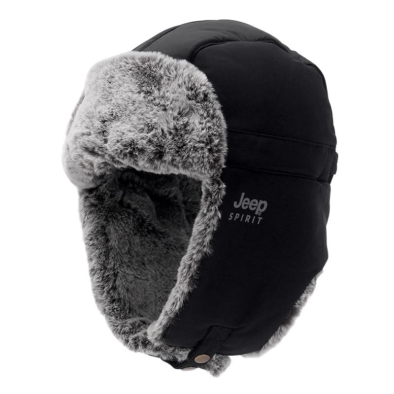 JEEP Unisex Fleece-Lined Winter Lei Feng Hat One Size (Head Circumference 58-62CM) чёрный