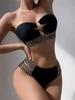 Costume da bagno sexy da donna bikini nero costume da bagno femminile a vita alta 2 pezzi costume da bagno solido costume da bagno a fascia costumi da bagno