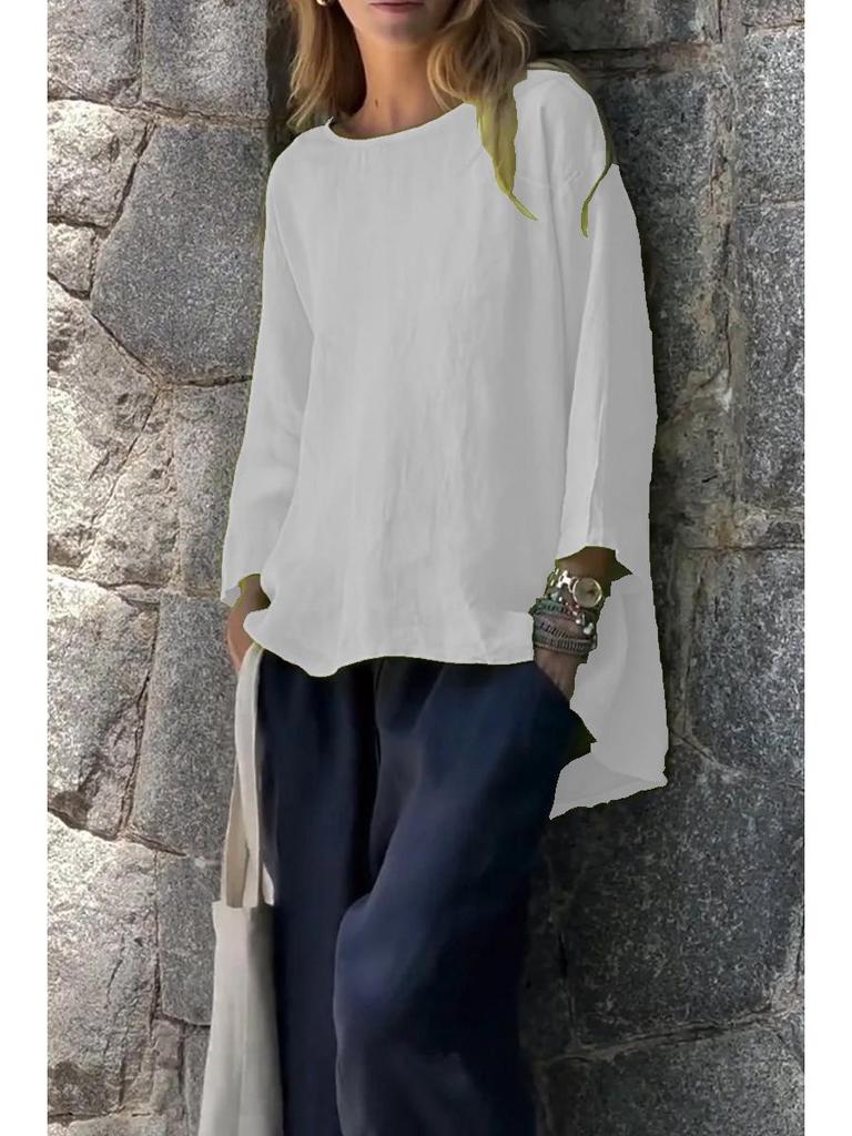 Women's 2025 Nine-Sleeve Cotton Linen Loose Top