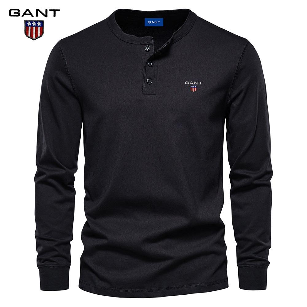 Gant Høst Ny Brodert Herre Casual Europeisk Rund Hals Langermet T-skjorte Herre Slim Fit Sports Basis Skjorte Topp
