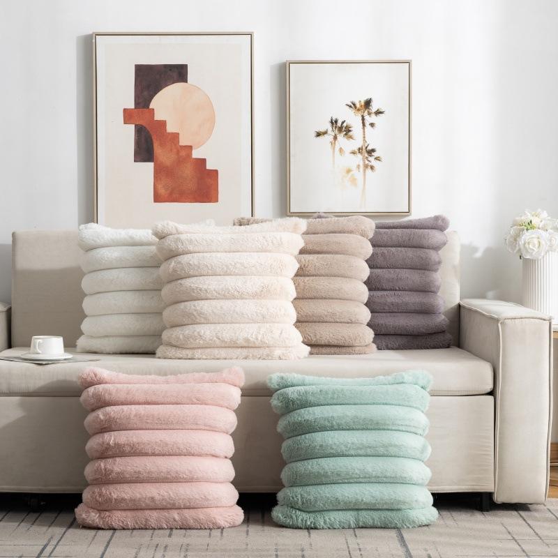 Rabbit Velvet Large Striped Pillow Cover Without Core Home Sofa Pillow Cover Rabbit Hair Quilted Bedside Cushion Cover