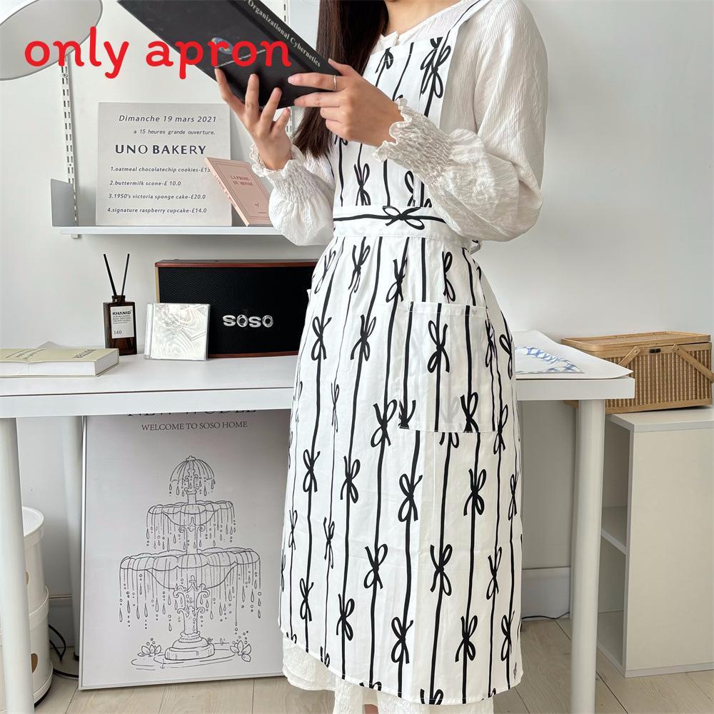Korean Fashion Sleeveless Apron With Butterfly Ribbon Print For Cafe And Nail Salon Use