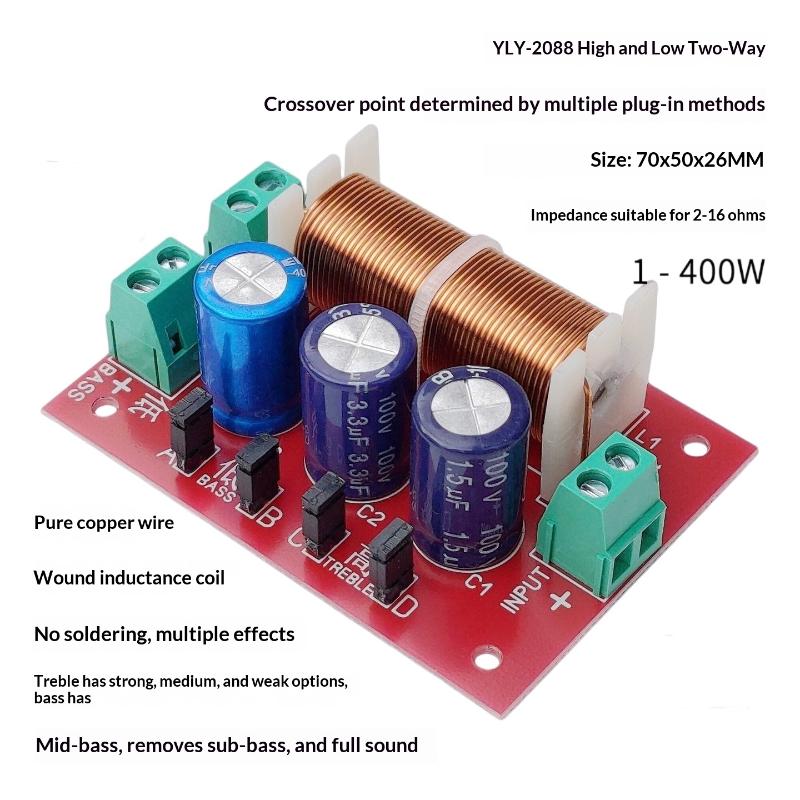 2 Way Audio Frequency Crossover Divider Professional Low Distortion for DIY Studio Monitor Sound Modification