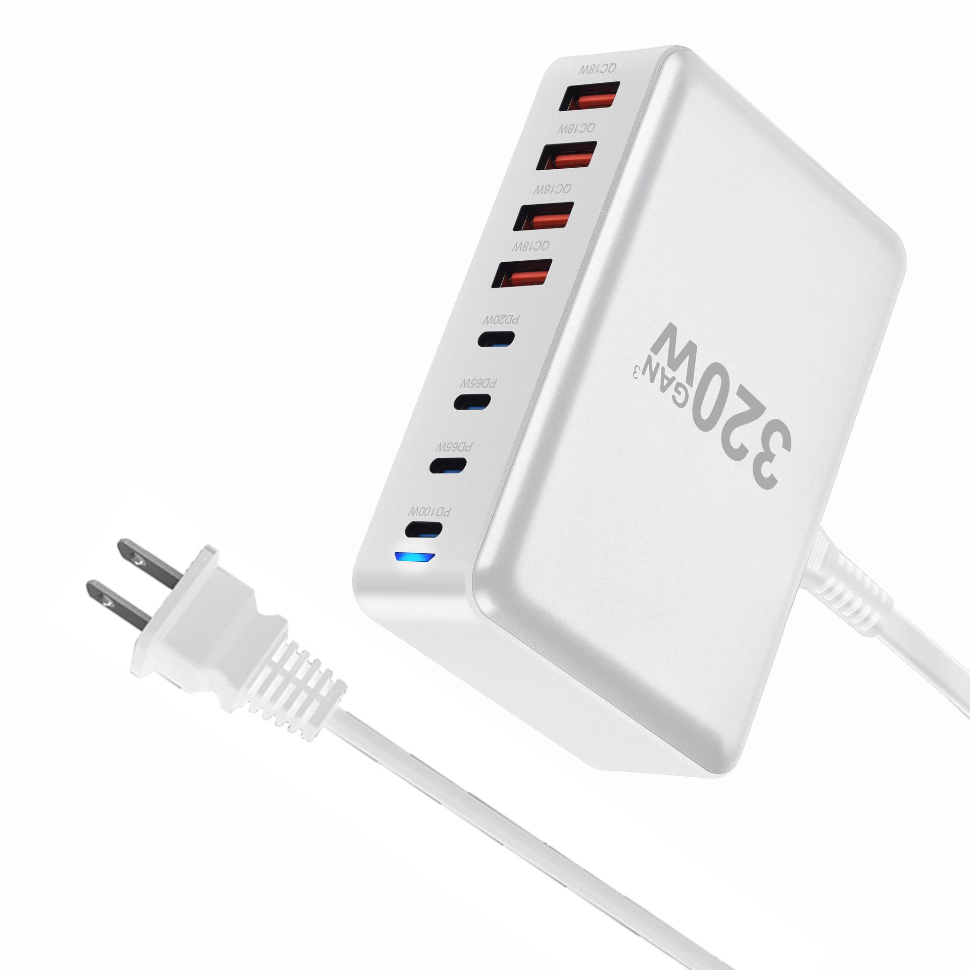 

8 Ports USB C Charger Block 320W/440W Adapter Charging Head Mobile Phone Adapter Tablet 320W-White-US