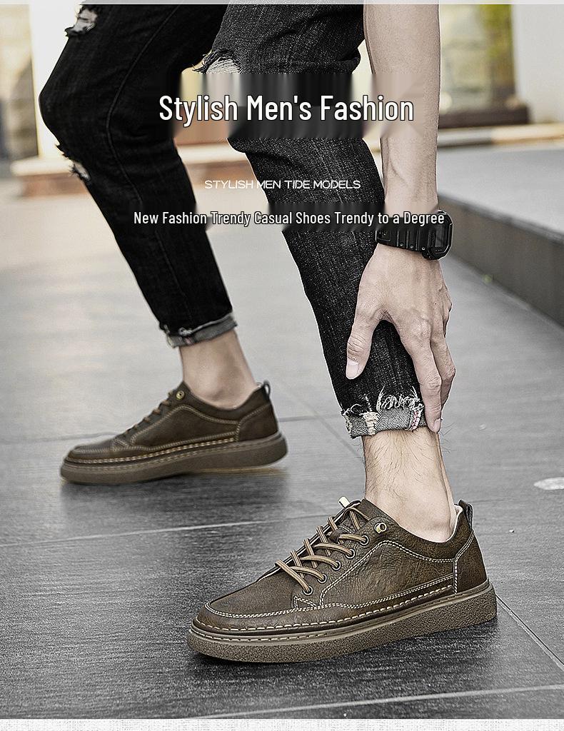 Men's Cowhide Retro Lace-up Summer Board Shoes - Breathable, Trendy, Casual