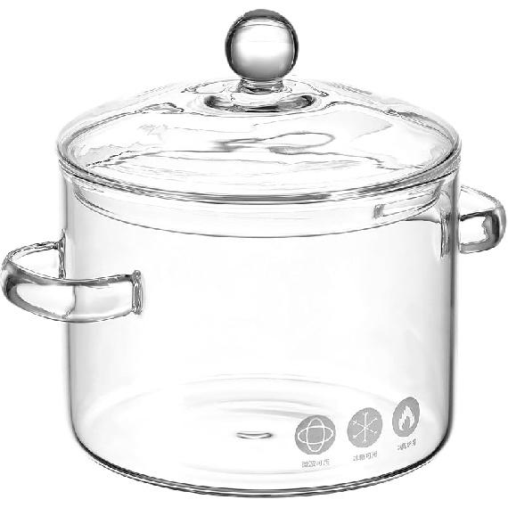Hemoton Clear Glass Simmer Pot with Lid Borosilicate Cooking Pot for Pasta, Soup, Milk Electric Simmer Pot for Home Glass Stew Pot 1350ml