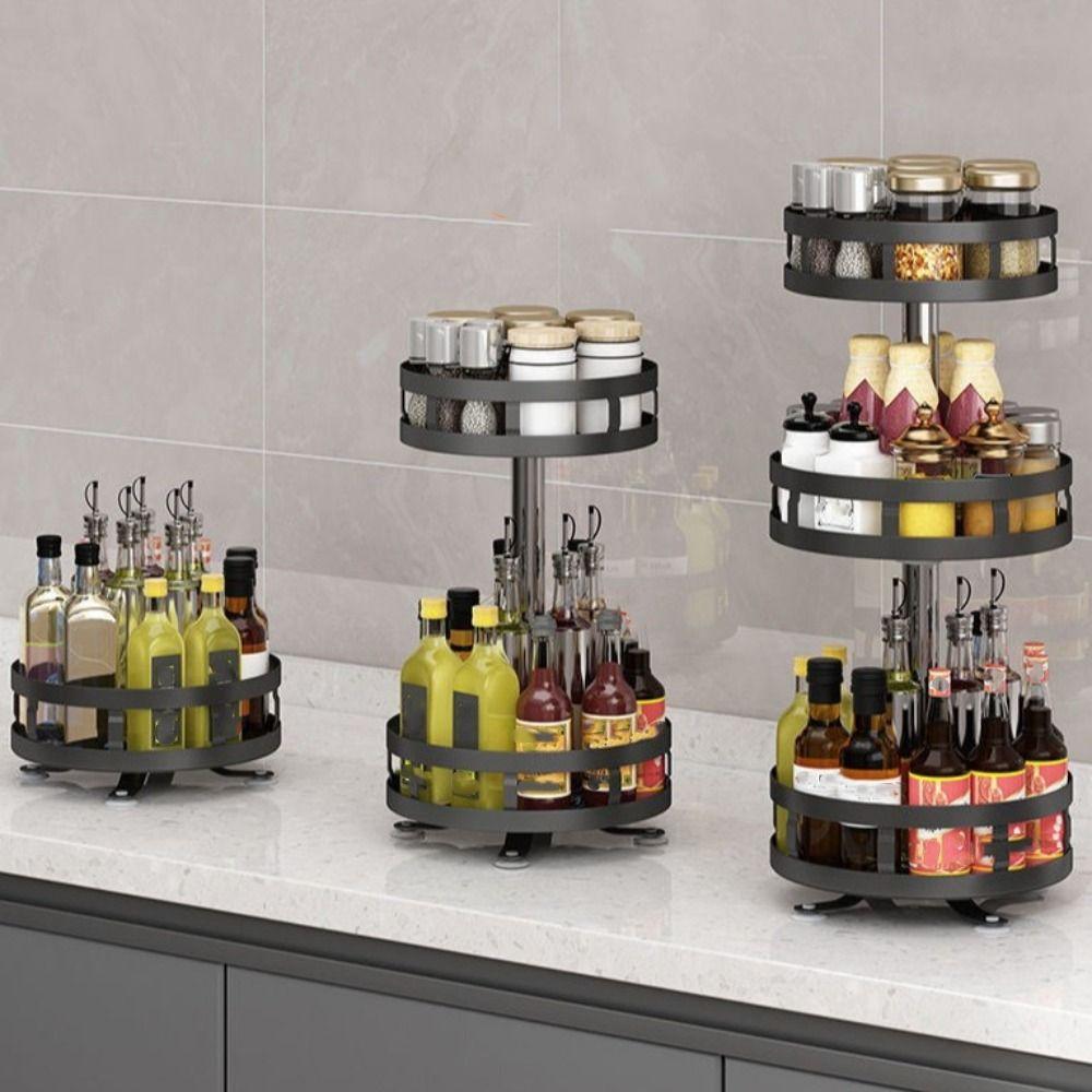 Carbon Steel Kitchen Storage Tray 360° Rotation Rotating Spice Shelf Spice Bottle