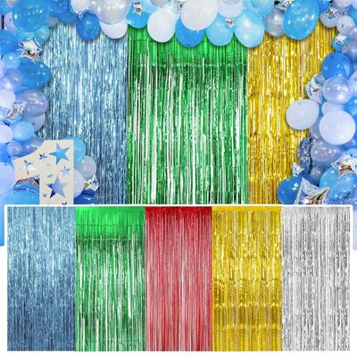 2-piece Set Of Colorful Birthday Decoration Backgrounds, Aluminum Foil Curtains With Ribbons, Ball Decorations, And Decorative Studio Accessories
