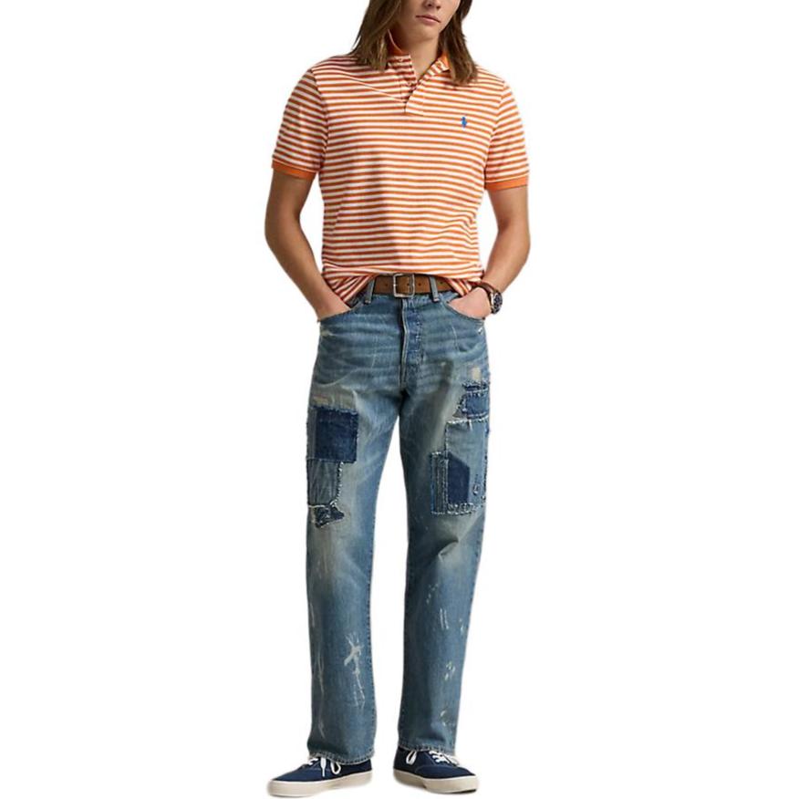Polo Ralph Lauren Color Block Striped Logo Embroidered Short Sleeve Polo Shirt Men Tops Orange MNPOKNI1N821163-820