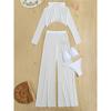 4 Piece Bikini Set Women Solid White Long Sleeve Cover Up with High Waist Pants Swimsuit Beach Bathing Suit Mesh Thong Swimwear