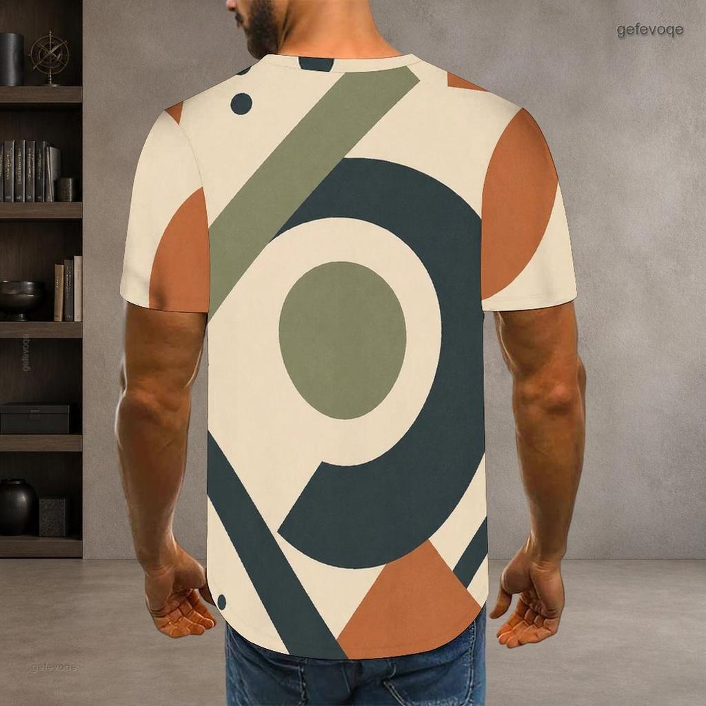 Men Plus Size Geometric Printed Round Neck Short Sleeve T Shirt
