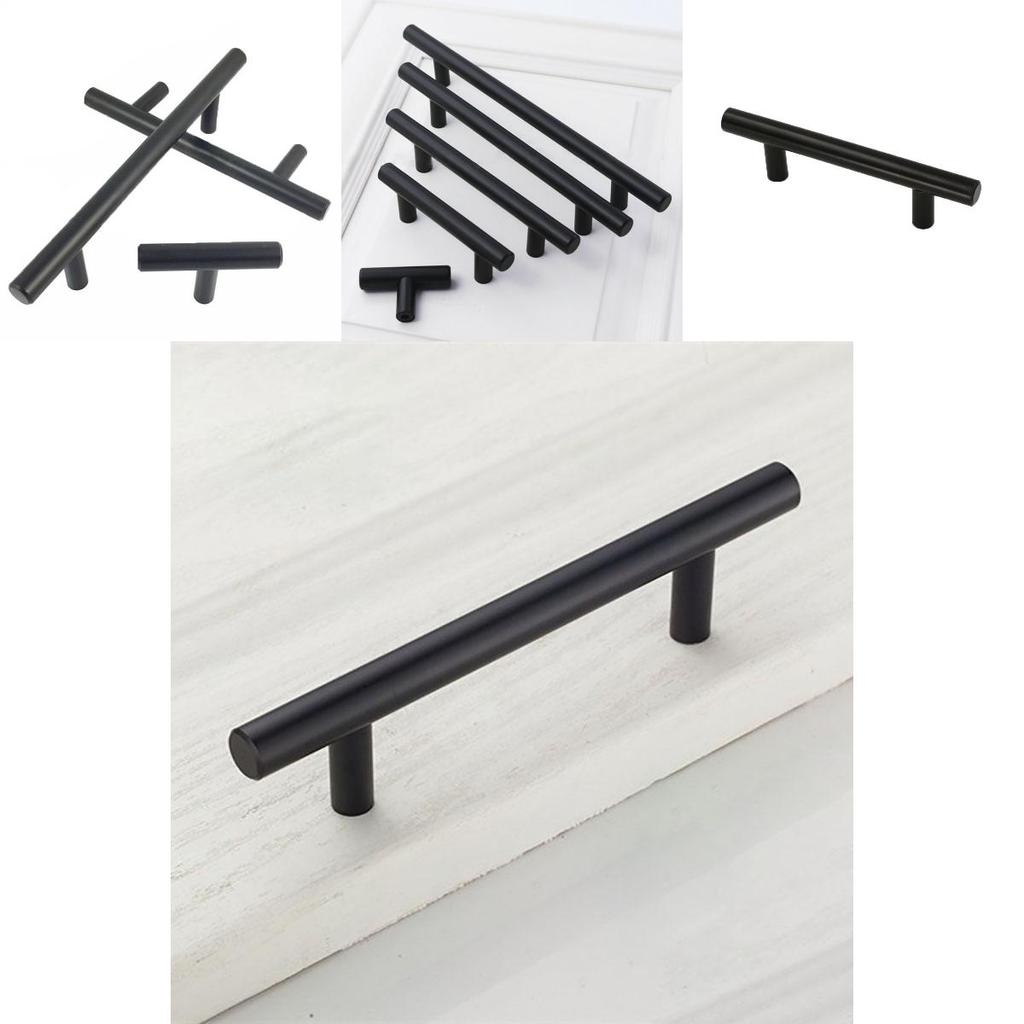 Sleek Black Stainless Steel T Bar Handles For Stylish Kitchen Cabinet Drawer Knobs