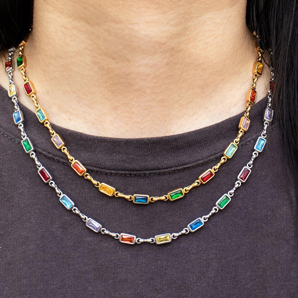 Retro Personalized Clavicle Chain Square Diamond Crystal Necklace, Dopamine Necklace Jewelry