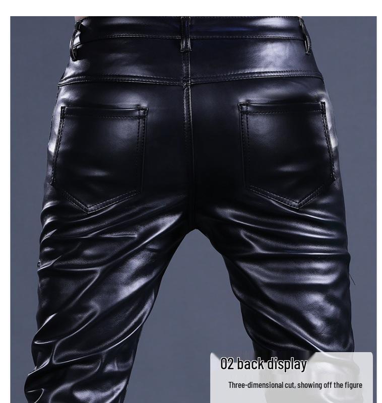 Pánské kožené motorkářské kalhoty slim fit v korejském stylu