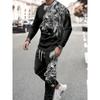 Men's Long-sleeved Set 3D Printed Lion Animal Pattern Fashion Casual Street Wear Crewneck Sweatshirt And Trousers Jogging Suit