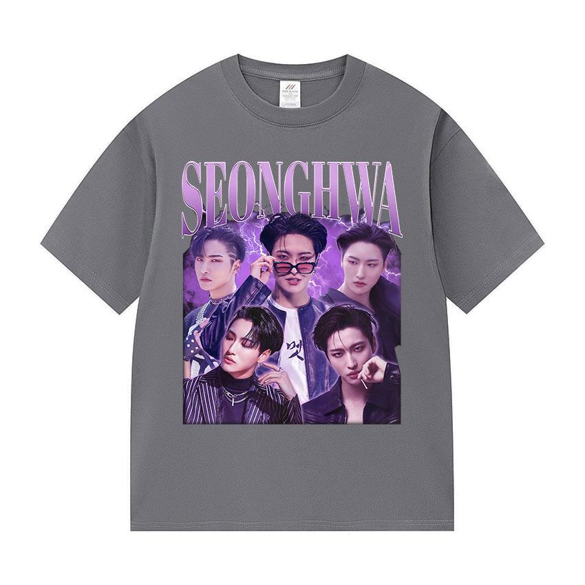 Korean Ateez Seonghwa World Tour 2025 T Shirt Men Women Retro Cotton Short Sleeve T-shirts Hip Hop Loose Kpop T-shirt Streetwear