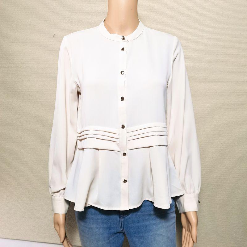 Order Work Clothing All-Match Small Stand Collar Pleat and Waisted Skirt Silm Slim Looking Anti-Aging Long Sleeves Shirt for Women Spring & Fall