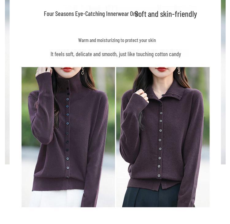 Women's Thick Knit High Collar Cardigan Sweater - Autumn/Winter Loose Long Sleeve Buttoned Jacket