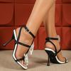 Sexy Roman Sandals Women Word Band Color Blocking Flower Ankle Buckle High Heels Party Nightclub Ladies Shoes