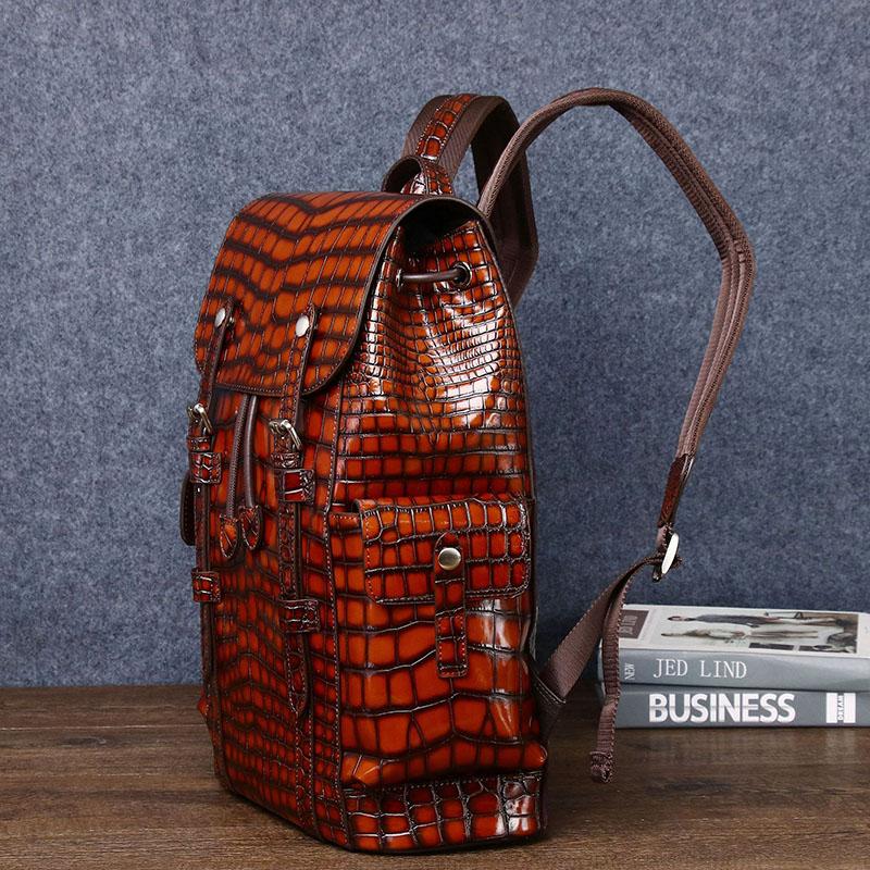 Genuine leather men's backpack real cowhide crocodile pattern casual large capacity travel bag new