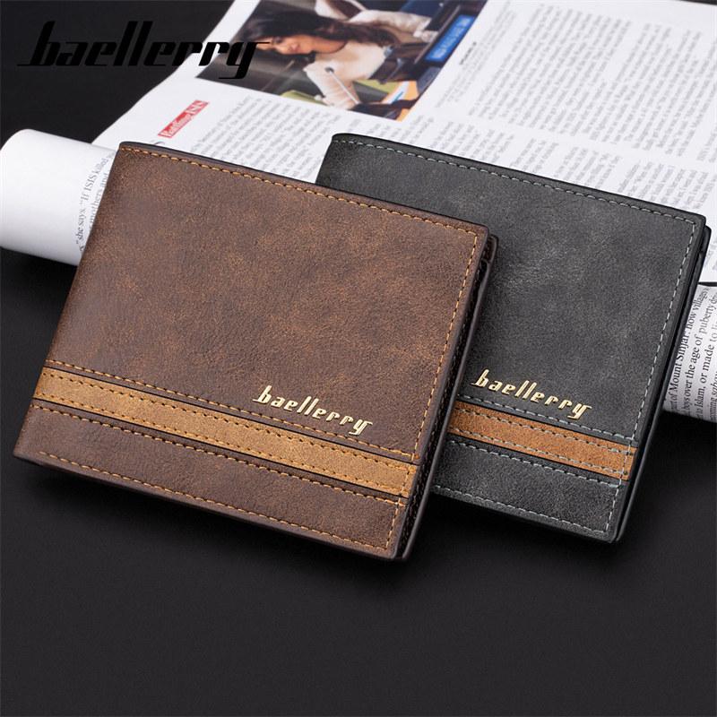 Baellerry Men Short Wallets Vintage Design Artificial Leather Trifold Wallet Fashion Card Holder Purse