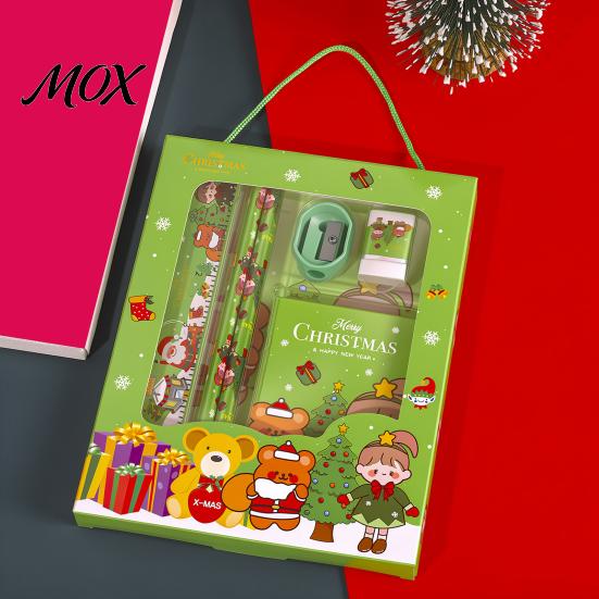 School Opening Activity Favors 6PCS Christmas Stationery Set, Include Pencils Ruler Sharpener Eraser Pencil Case Practical Student Learning Tools And