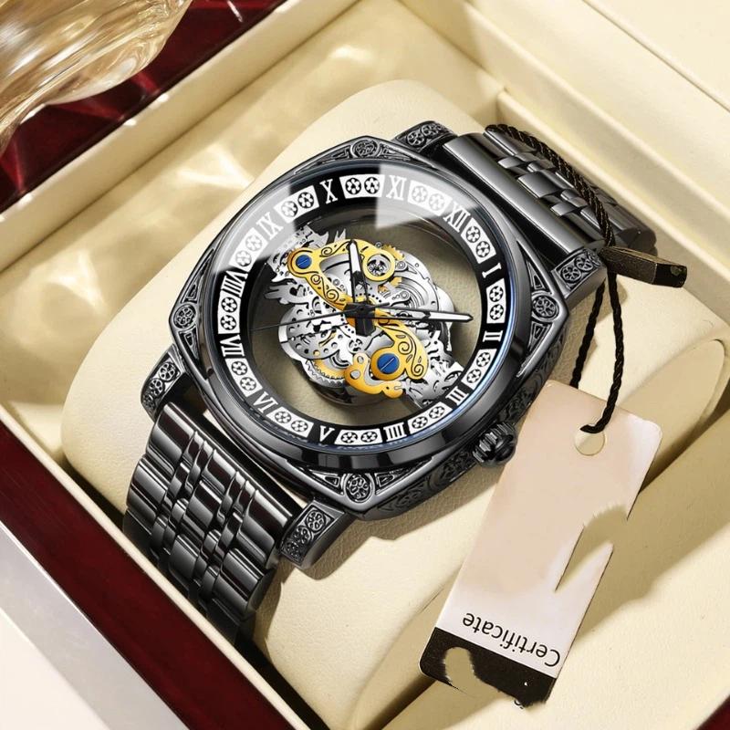Top-Marke Dragon Watch Explosive Goldene Reliefuhr Herrenuhr Herren Drei-Augen Drache Leuchtend Wasserdicht Quarz-Uhr