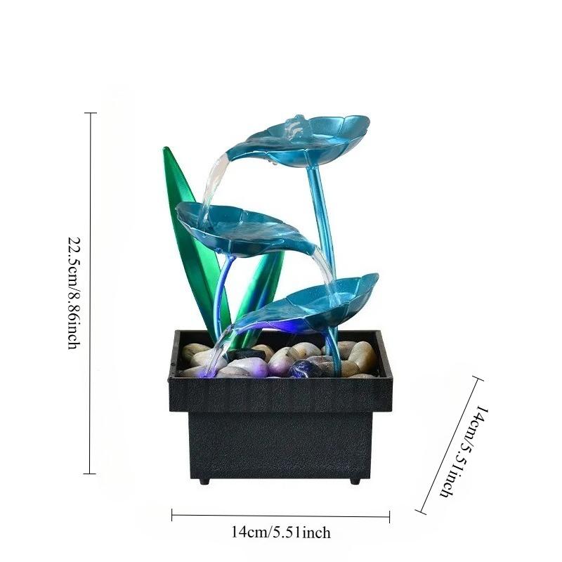 

Tabletop Fountain Desktop 3-Tier Indoor Blue Lotus Leaf Relaxation Fountains Waterfall, Office Home Decor Including Led Light USB Plug синій